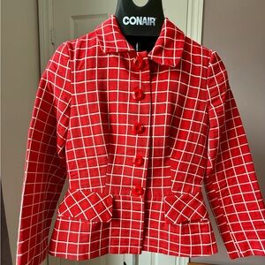 Red Windowpane Peplum Blazer